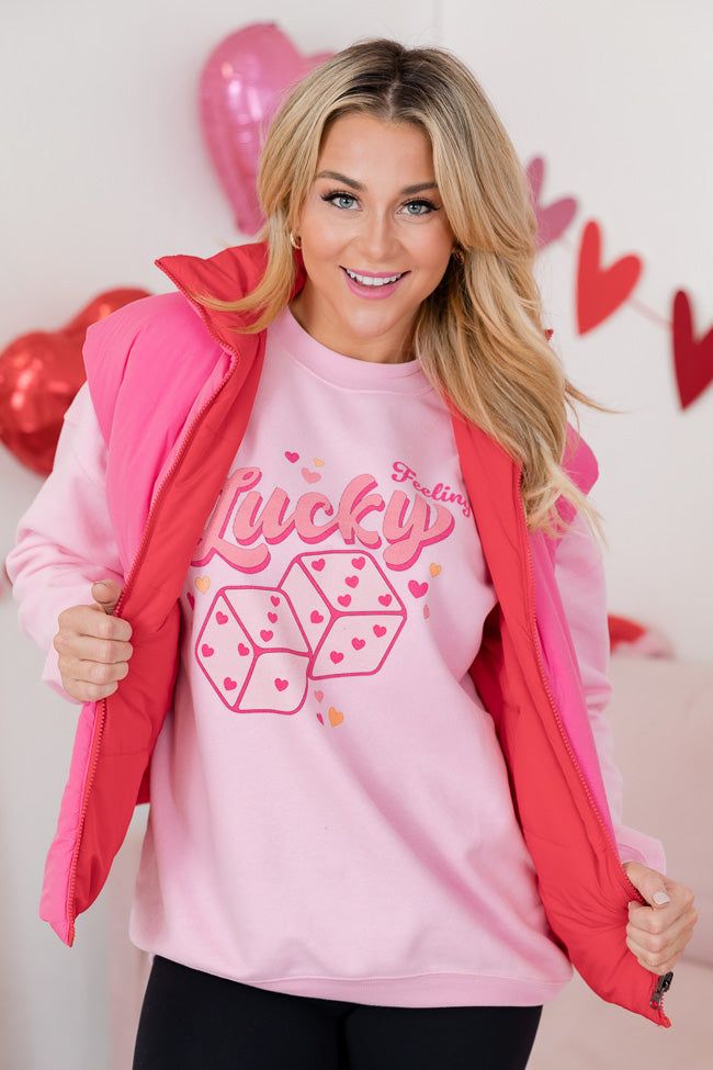 Feeling Lucky Light Pink Oversized Graphic Sweatshirt sold by Pink Lily