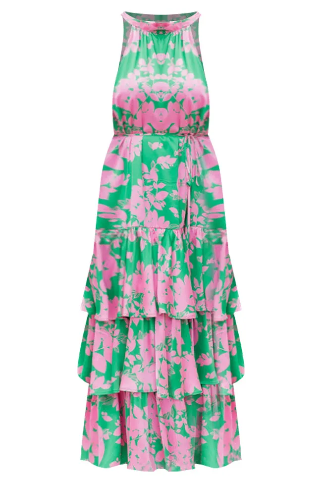 An Inspiration Green and Pink Printed Satin Halter Maxi Dress FINAL SALE sold by Pink Lily product image thumbnail 5