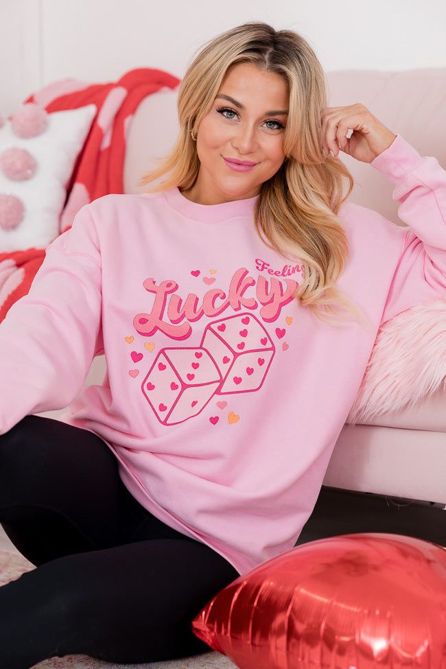 Feeling Lucky Light Pink Oversized Graphic Sweatshirt sold by Pink Lily product image thumbnail 3