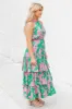 An Inspiration Green and Pink Printed Satin Halter Maxi Dress FINAL SALE sold by Pink Lily