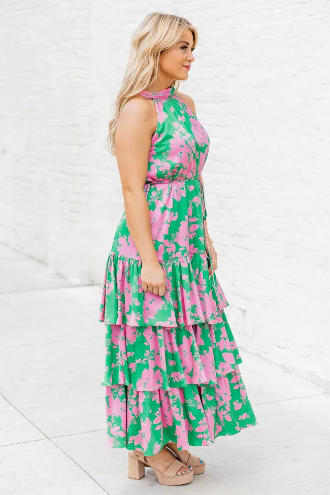 An Inspiration Green and Pink Printed Satin Halter Maxi Dress FINAL SALE sold by Pink Lily product image thumbnail 3
