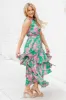 An Inspiration Green and Pink Printed Satin Halter Maxi Dress FINAL SALE sold by Pink Lily