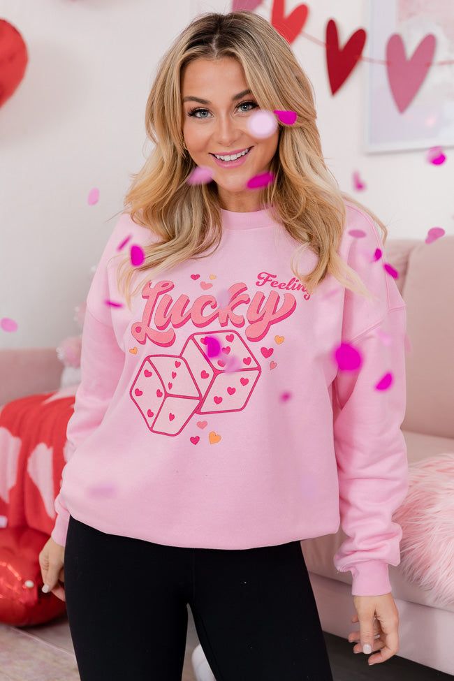 Feeling Lucky Light Pink Oversized Graphic Sweatshirt sold by Pink Lily product image thumbnail 4