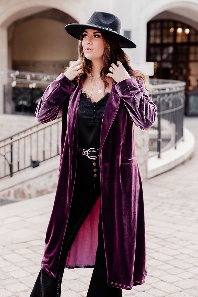 Jolie Plum Velvet Duster Amber Massey X Pink Lily sold by Pink Lily product image thumbnail 2