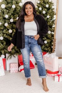 Making Time For Me Black Sherpa Jacket FINAL SALE sold by Pink Lily