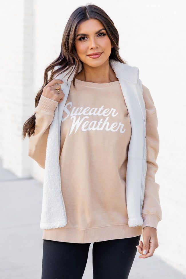 Sweater Weather Script Light Tan Graphic Sweatshirt sold by Pink Lily