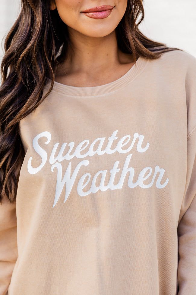 Sweater Weather Script Light Tan Graphic Sweatshirt sold by Pink Lily product image thumbnail 4