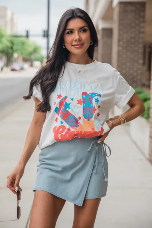 American Cowgirl White Oversized Graphic Tee sold by Pink Lily