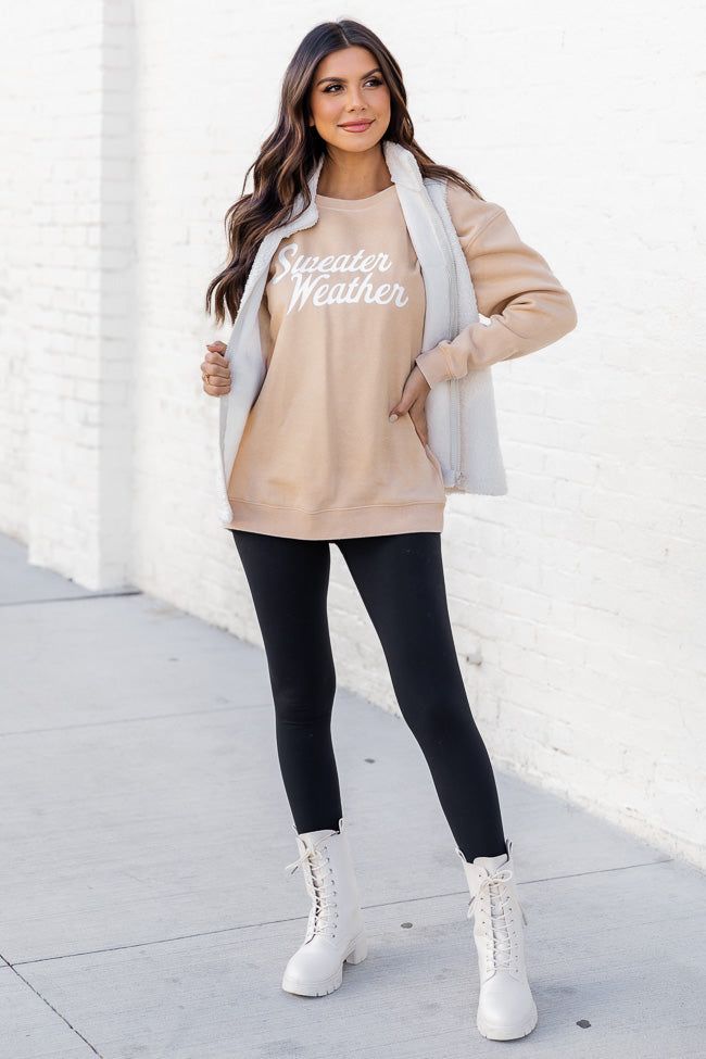 Sweater Weather Script Light Tan Graphic Sweatshirt sold by Pink Lily product image thumbnail 2