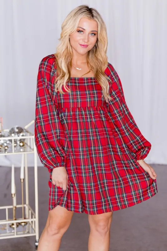 Warm Heart Tartan Plaid Long Sleeve Babydoll Dress FINAL SALE made by Pink Lily