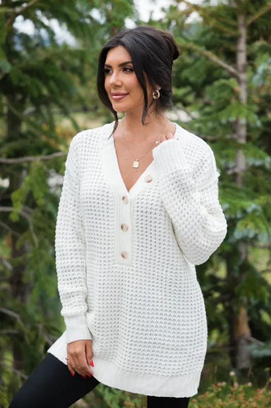 Just Keep Going Ivory Henley Waffle Sweater sold by Pink Lily