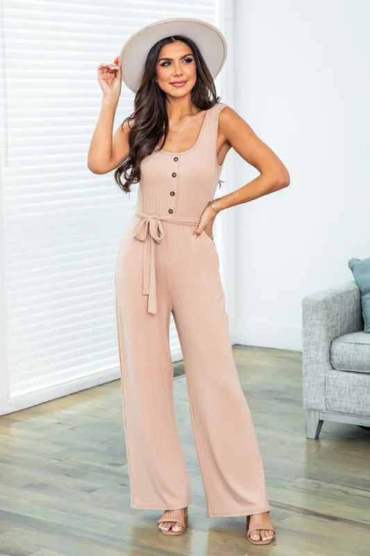 Tell Me Something Good Taupe Ribbed Jumpsuit FINAL SALE sold by Pink Lily