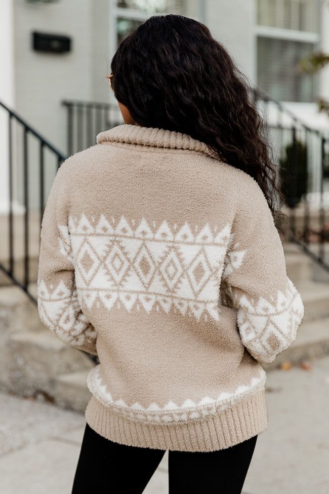 Fuzzy Printed Quarter Zip Beige sold by Pink Lily product image thumbnail 4