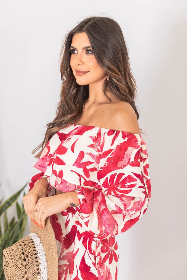 Passport To Paradise Pink/White Off The Shoulder Printed Blouse FINAL SALE sold by Pink Lily product image thumbnail 5