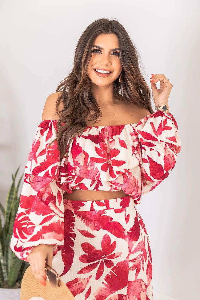 Passport To Paradise Pink/White Off The Shoulder Printed Blouse FINAL SALE sold by Pink Lily product image thumbnail 4