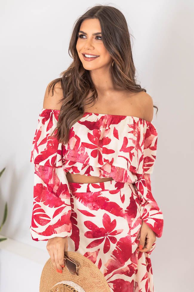 Passport To Paradise Pink/White Off The Shoulder Printed Blouse FINAL SALE sold by Pink Lily