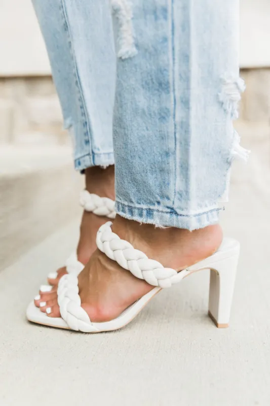 Hallie White Double Braided Block Heels FINAL SALE sold by Pink Lily