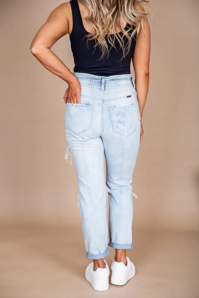 Kristen Paperbag Waist Light Wash Distressed Mom Jeans FINAL SALE sold by Pink Lily product image thumbnail 4