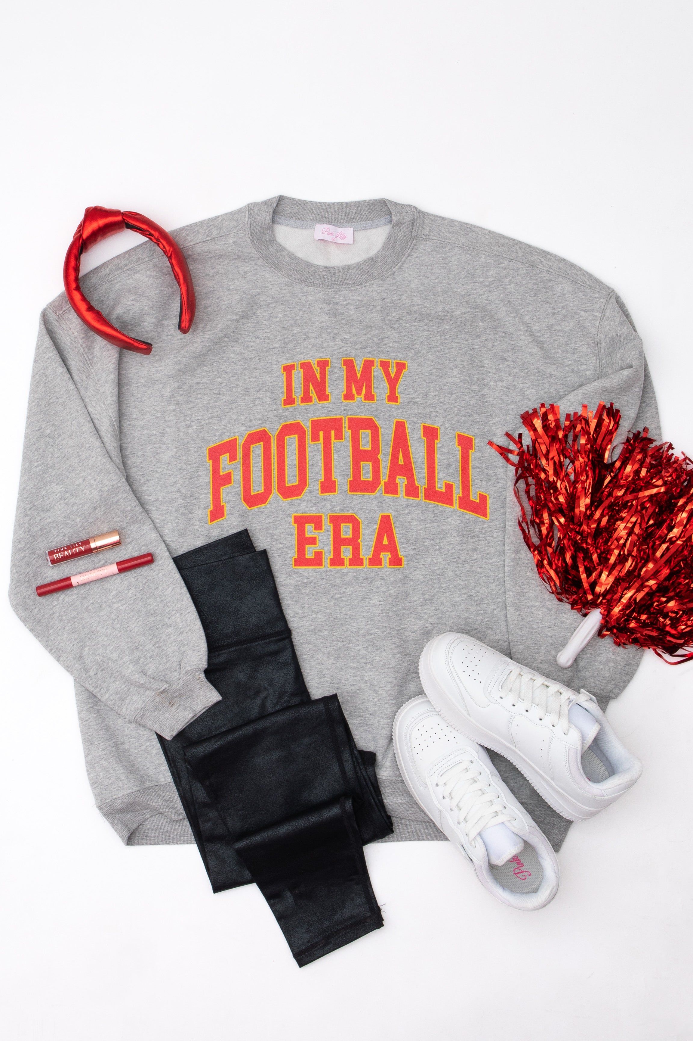 In My Football Era Red Grey Overszied Graphic Sweatshirt sold by Pink Lily product image thumbnail 4