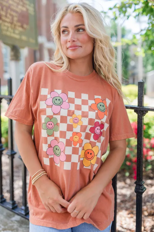Daisy Checkered Fall Rust Graphic Tee FINAL SALE sold by Pink Lily