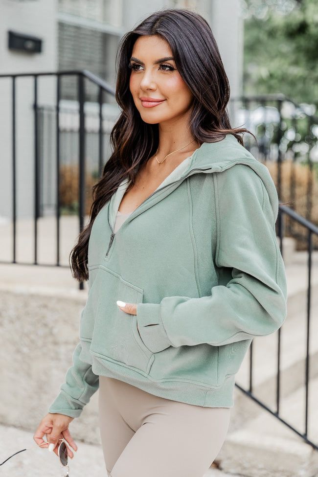 Making It Look Easy Olive Ribbed Shoulder Quarter Zip Pullover sold by Pink Lily product image thumbnail 2
