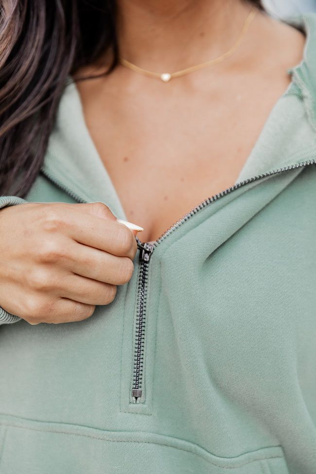 Making It Look Easy Olive Ribbed Shoulder Quarter Zip Pullover sold by Pink Lily product image thumbnail 4