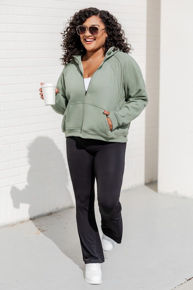 Making It Look Easy Olive Ribbed Shoulder Quarter Zip Pullover sold by Pink Lily product image thumbnail 5