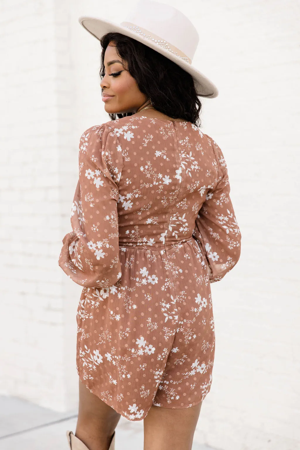 Keeps Getting Better Brown Floral V-Neck Long Sleeve Romper FINAL SALE sold by Pink Lily product image thumbnail 5