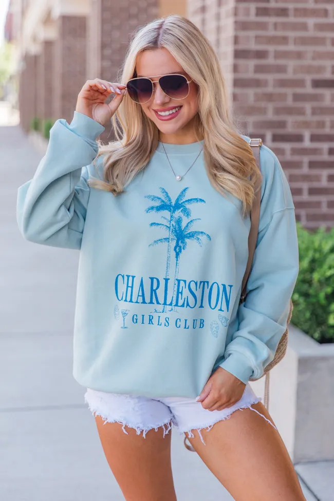 Charleston Girls Social Club Light Blue Oversized Graphic Sweatshirt sold by Pink Lily