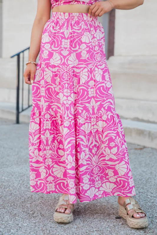 In This Moment Berry Printed Maxi Skirt FINAL SALE sold by Pink Lily