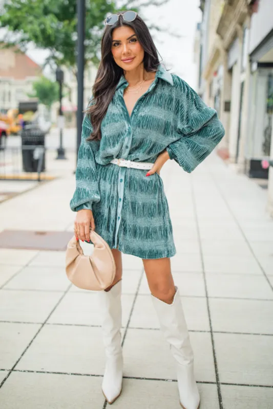 What It Does To Me Teal Textured Long Sleeve Mini Dress FINAL SALE sold by Pink Lily