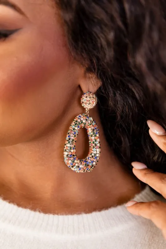 Multi-Color Rhinestone Drop Earrings sold by Pink Lily