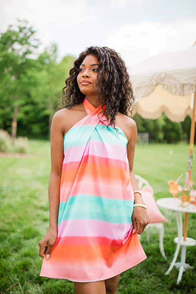 Time After Time Ombre Satin Criss-Cross Halter Mini Dress FINAL SALE sold by Pink Lily