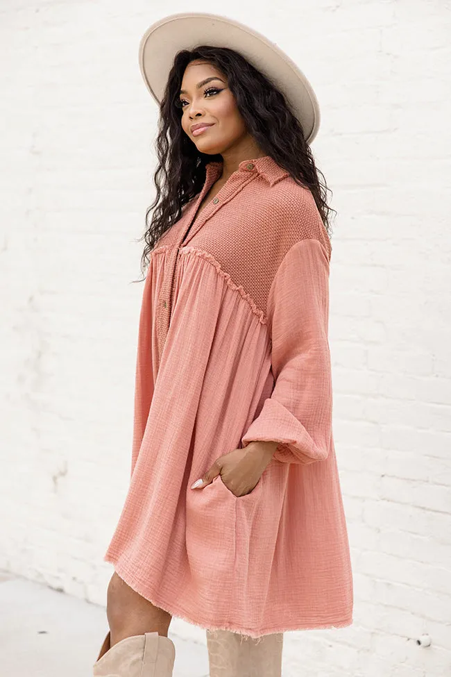 Trying My Best Mauve Long Sleeve Collared Button Up Gauze Mini Dress FINAL SALE sold by Pink Lily product image thumbnail 3