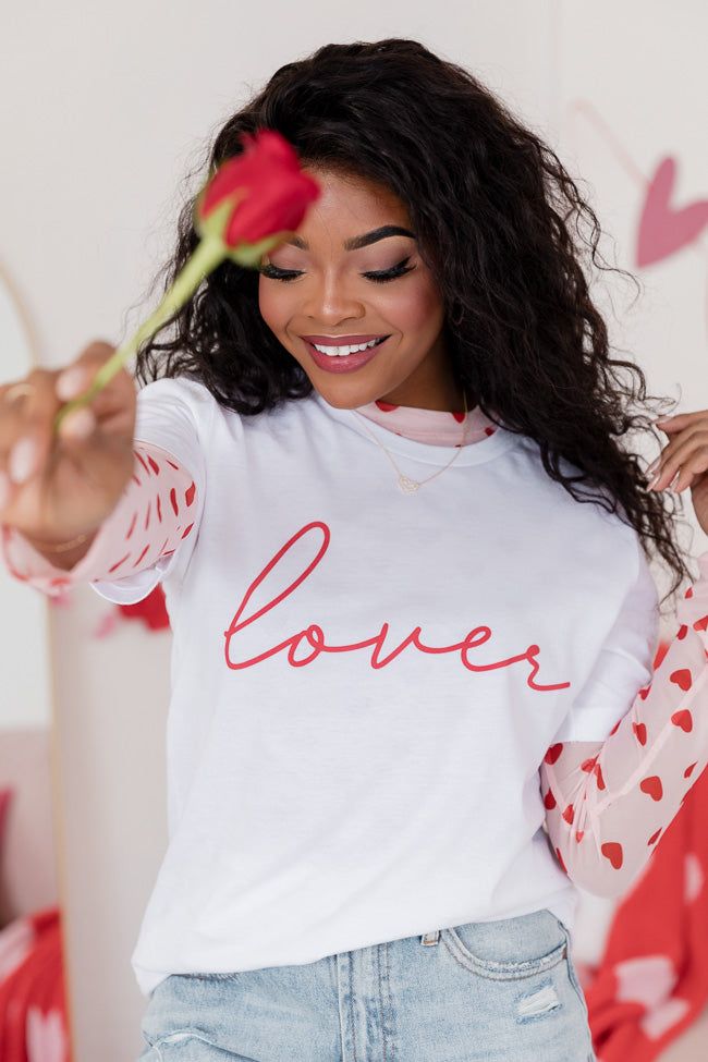 Lover Script White Bella Canvas Graphic Tee sold by Pink Lily