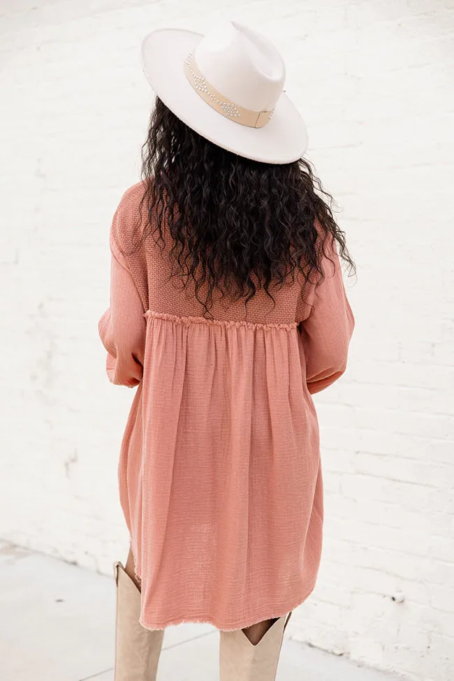 Trying My Best Mauve Long Sleeve Collared Button Up Gauze Mini Dress FINAL SALE sold by Pink Lily product image thumbnail 4