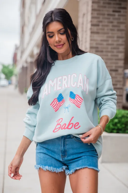 American Babe Light Blue Graphic Sweatshirt FINAL SALE sold by Pink Lily