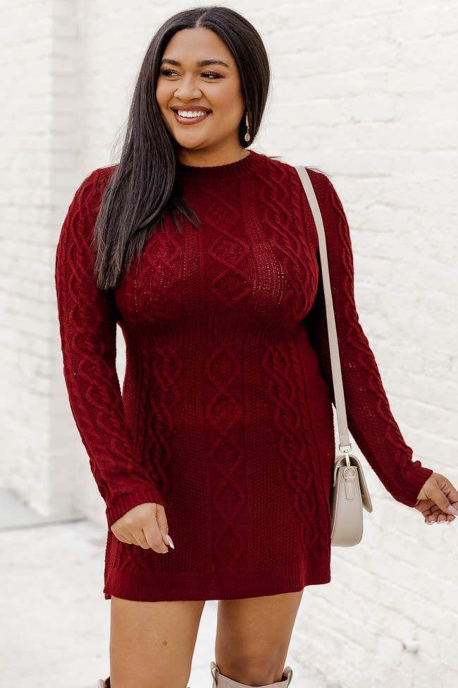Living for Friday Wine Cable Knit Sweater Dress FINAL SALE sold by Pink Lily product image thumbnail 6