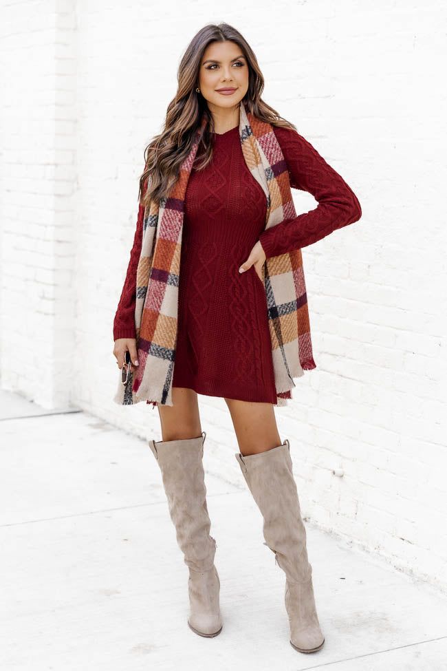 Living for Friday Wine Cable Knit Sweater Dress FINAL SALE sold by Pink Lily
