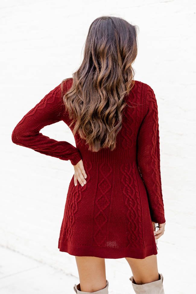 Living for Friday Wine Cable Knit Sweater Dress FINAL SALE sold by Pink Lily product image thumbnail 4