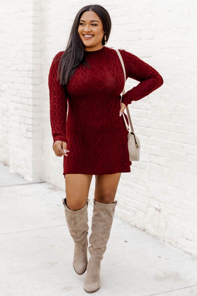 Living for Friday Wine Cable Knit Sweater Dress FINAL SALE sold by Pink Lily product image thumbnail 5
