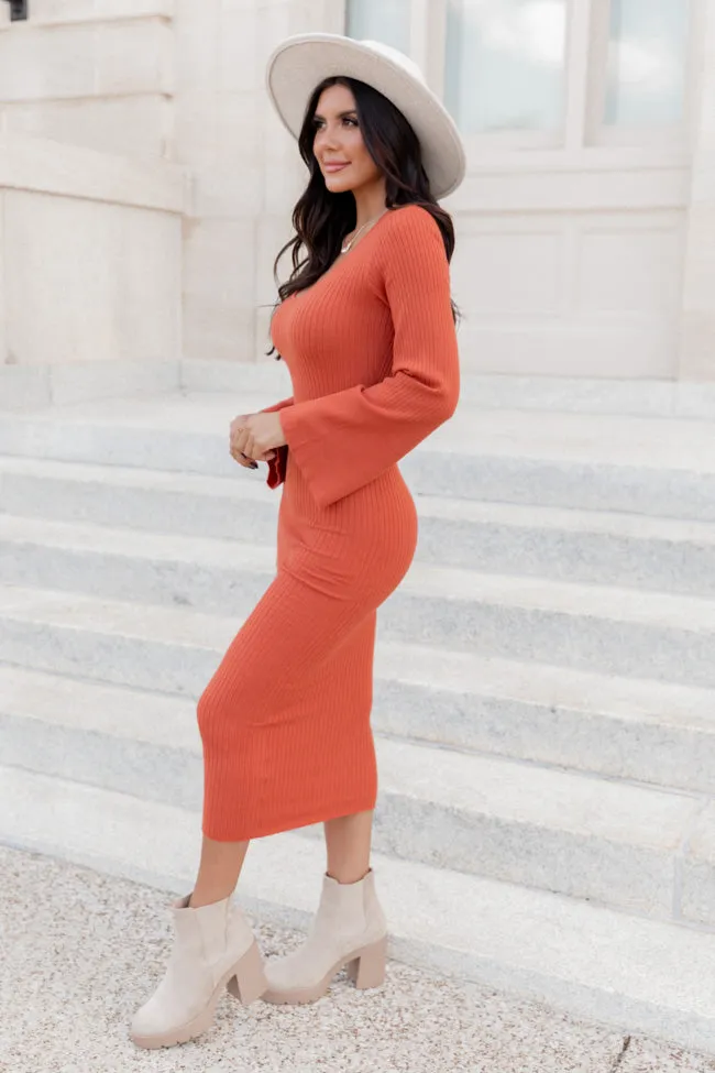 Believing In You Rust Scoop-Neck Long Bell Sleeve Midi Dress FINAL SALE sold by Pink Lily product image thumbnail 3