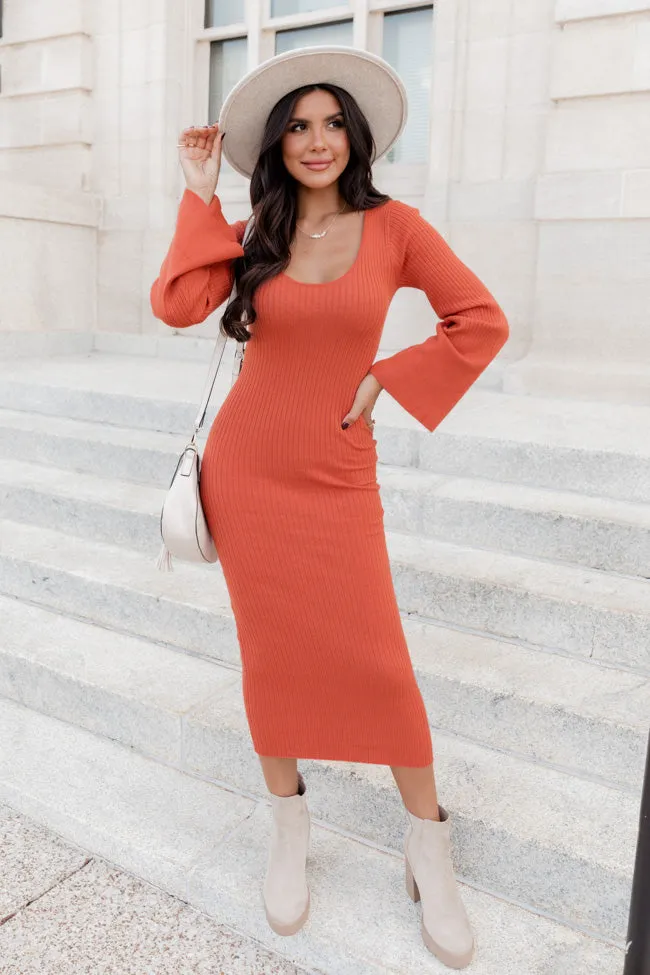 Believing In You Rust Scoop-Neck Long Bell Sleeve Midi Dress FINAL SALE sold by Pink Lily product image thumbnail 2