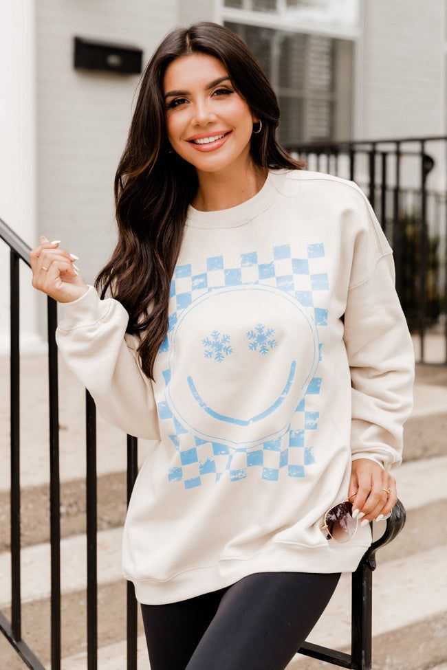 Snowflake Smiley Light Tan Graphic Sweatshirt sold by Pink Lily product image thumbnail 4
