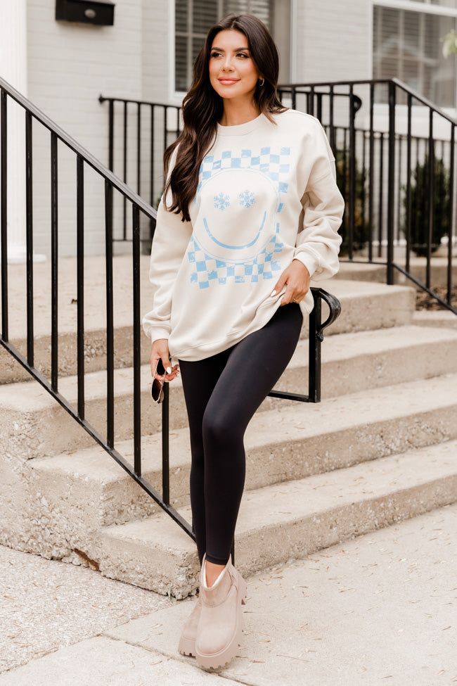 Snowflake Smiley Light Tan Graphic Sweatshirt sold by Pink Lily product image thumbnail 2