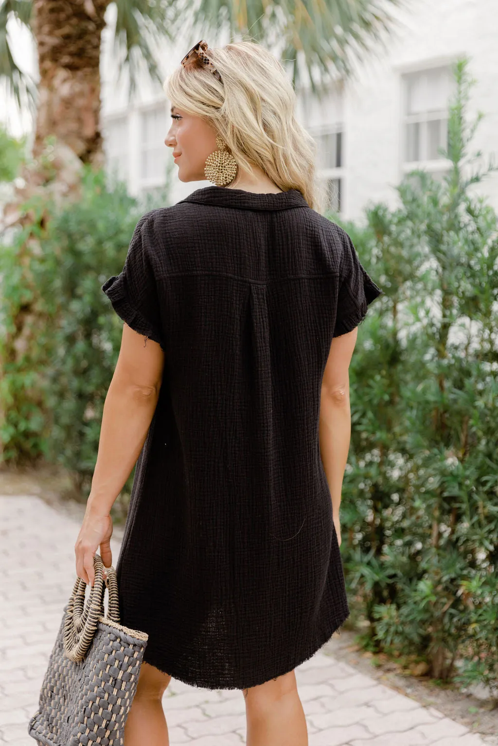 No Worries Black Gauze Button Up Dress FINAL SALE sold by Pink Lily product image thumbnail 4
