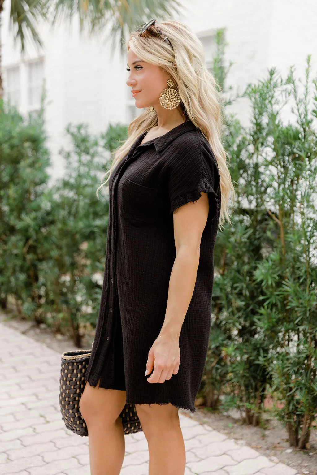 No Worries Black Gauze Button Up Dress FINAL SALE sold by Pink Lily product image thumbnail 3