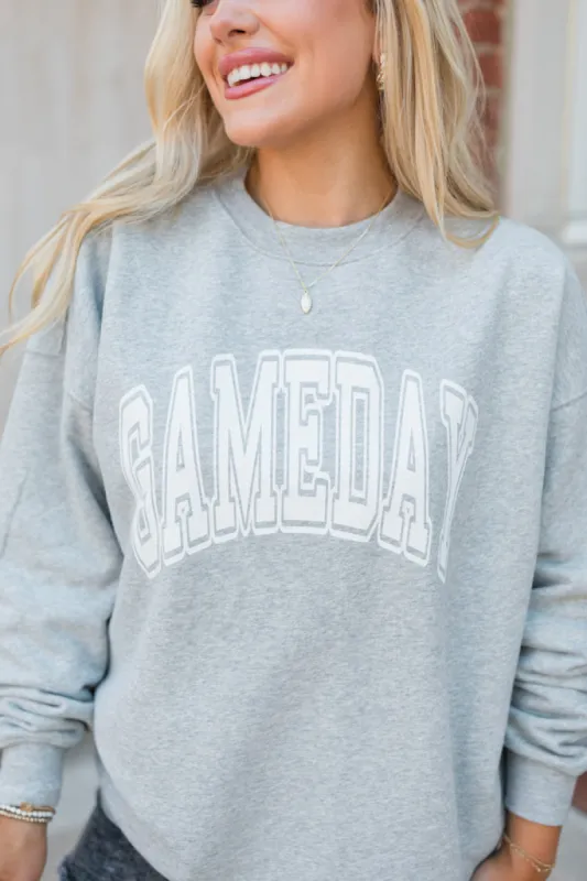 Gameday Block Grey Graphic Sweatshirt SALE sold by Pink Lily