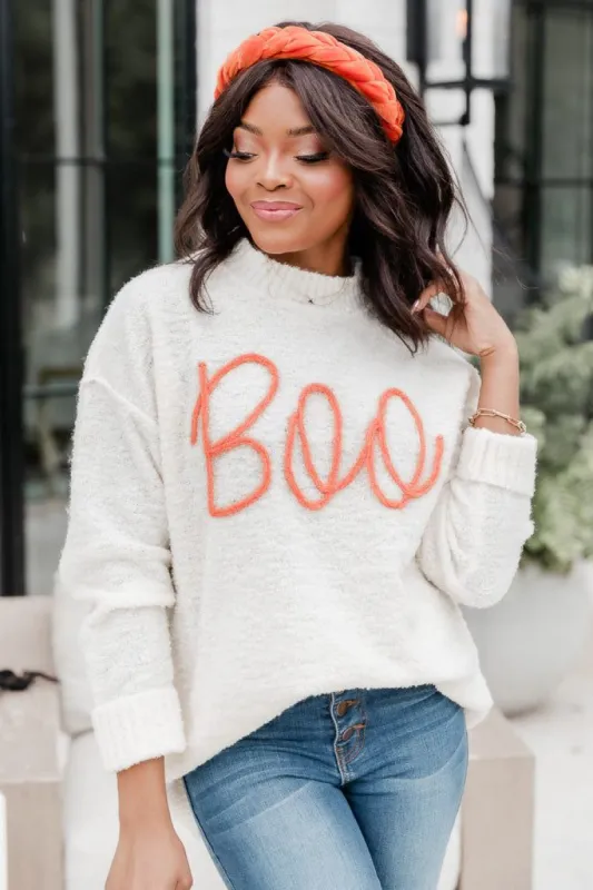 Boo Tinsel Ivory Embroidered Sweater FINAL SALE sold by Pink Lily