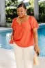 Caught Red Handed Notched Neck Red Short Sleeve Blouse FINAL SALE sold by Pink Lily